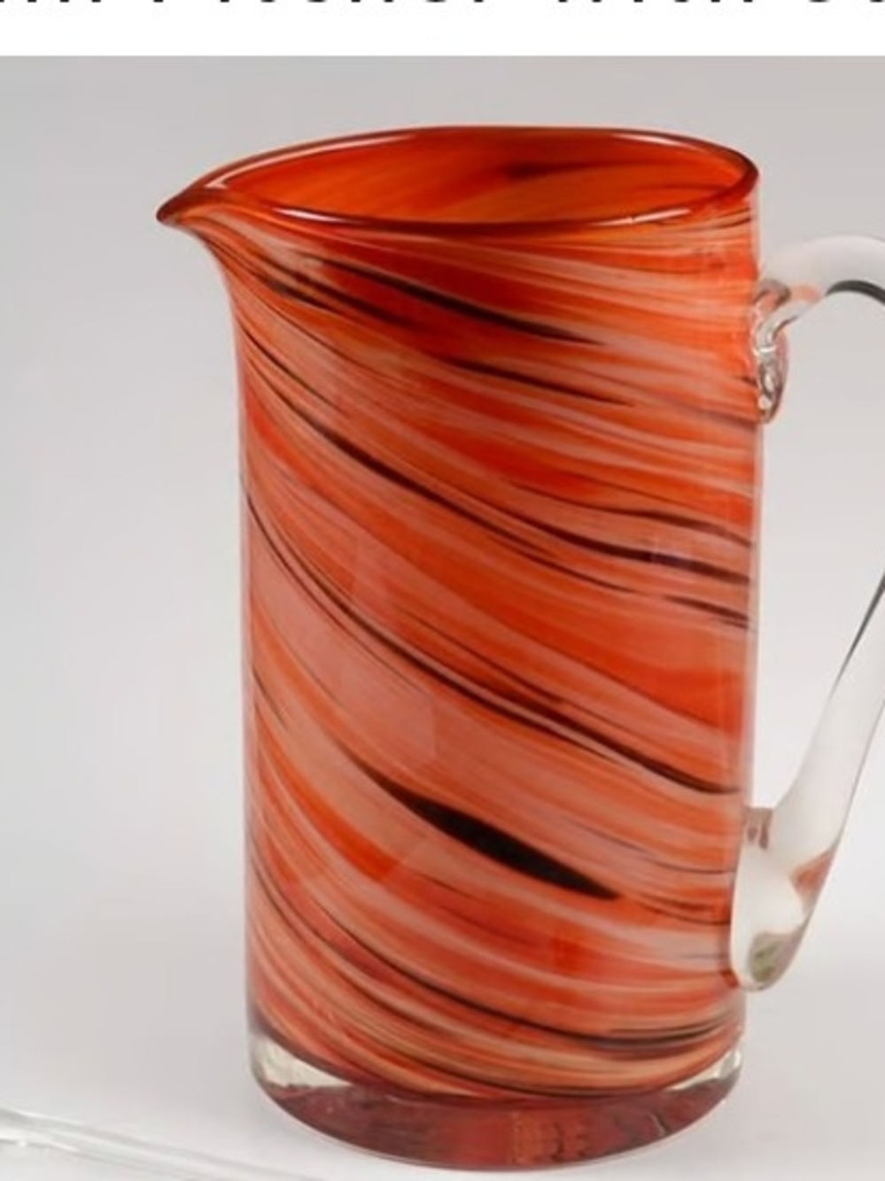 Pier 1 Orange and Black Red Twist Glass Pitcher